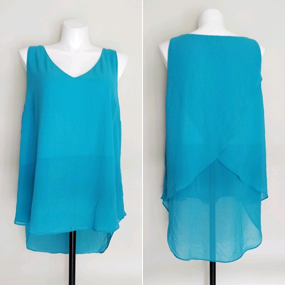 City Chic Turquoise Overlay High Low Tank sz XL/22